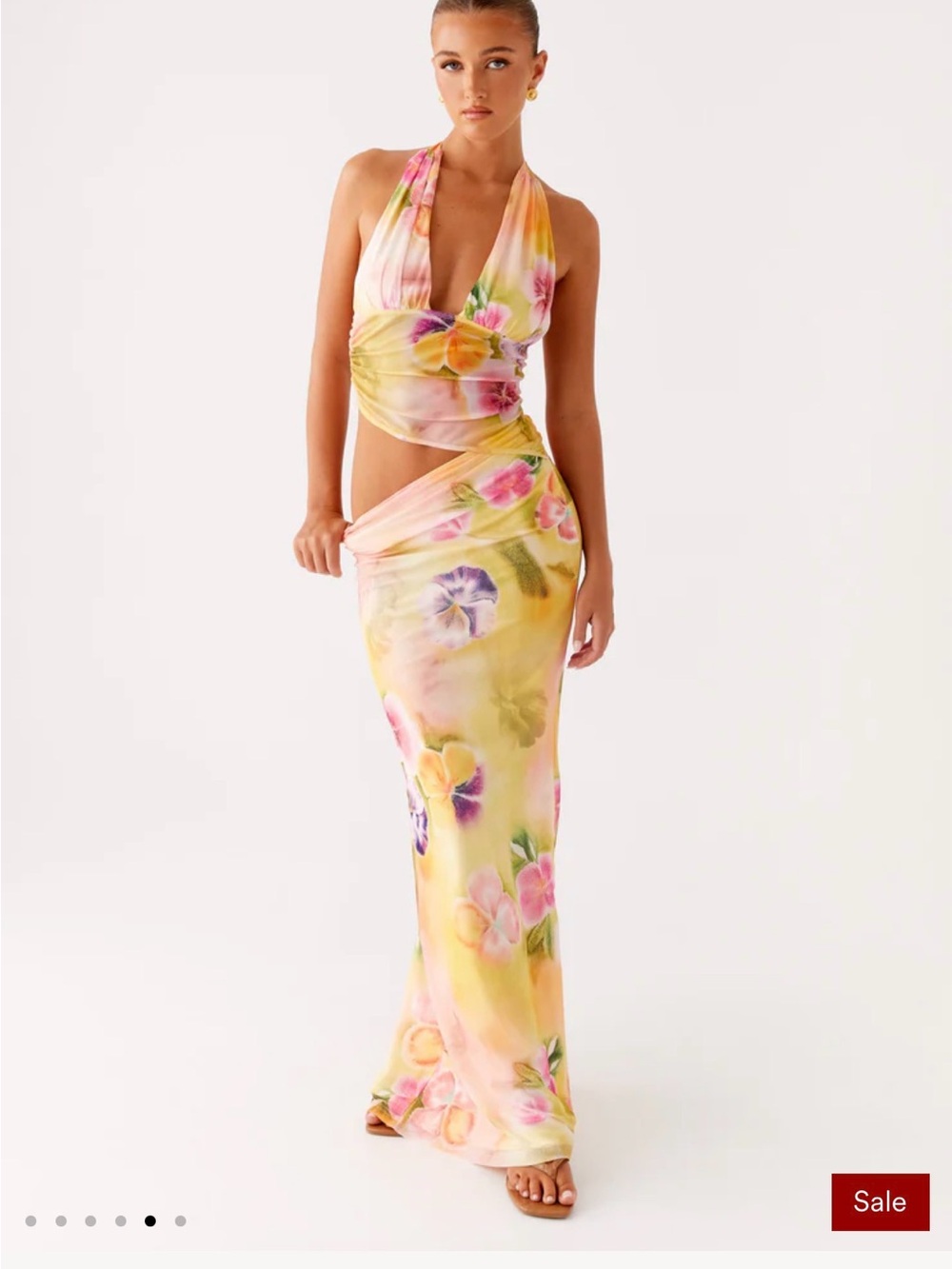 Peppermayo Yellow Floral Halter Maxi Dress - Picture 4 of 5